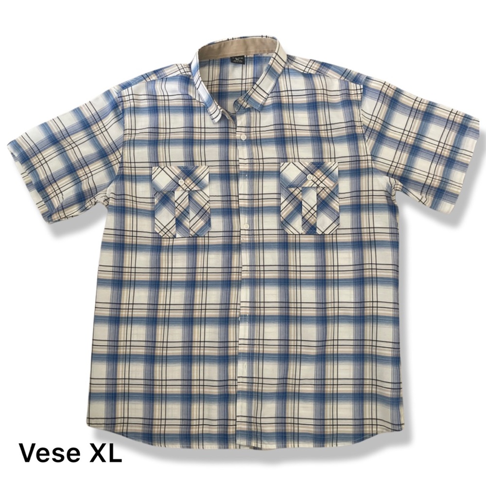 Vese Short Sleeve Button Down XL Blue/White/Tan